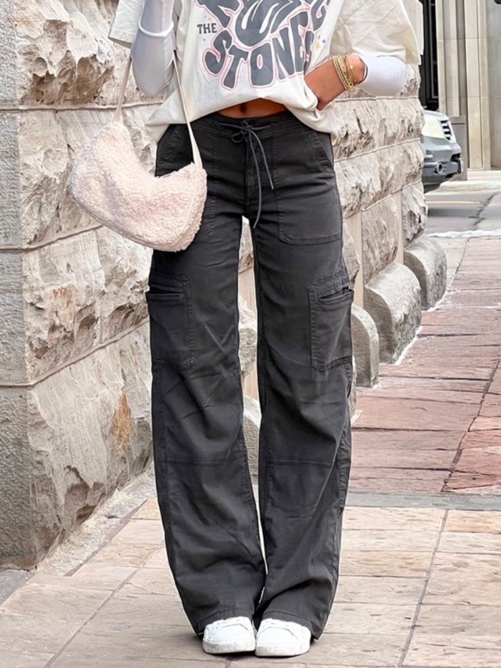 American Eagle Outfitters Gray Cargo Pants with Drawstring Waist